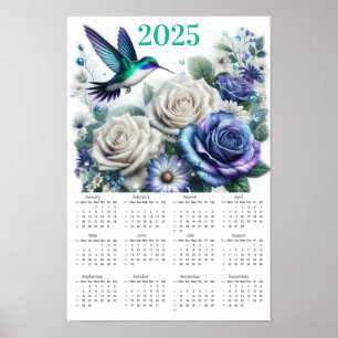 Roses, Daisies and Hummingbird 2025 Calendar Poster