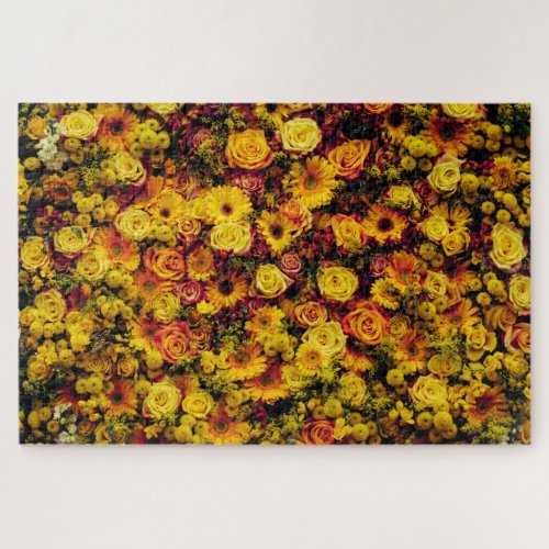Roses Daisies Sunflowers Yellow Flowers  Photo Jigsaw Puzzle