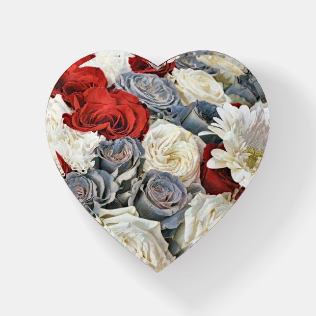 Roses Daisy Flowers Heart Art Paperweight (Front)