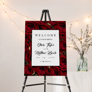 Roses Dark Gold Burgundy Welcome Wedding Sign