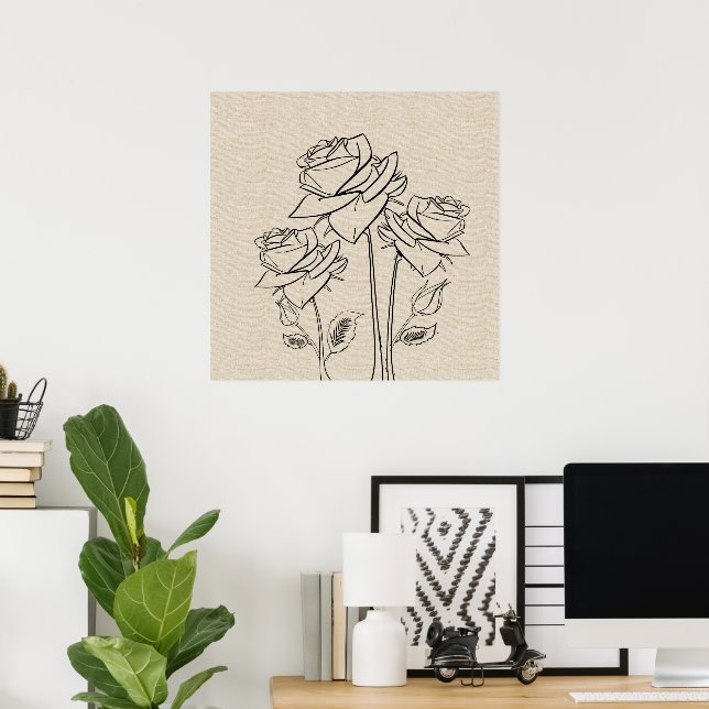 Roses Drawing Canvas Flower Poster (Home Office)