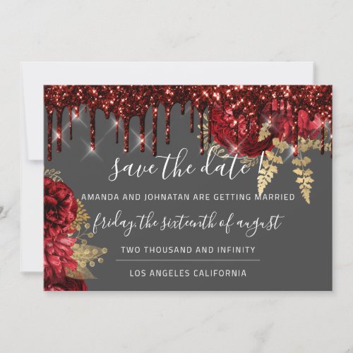 Roses Drips Burgundy Maroon Marsala Floral Wrath Save The Date