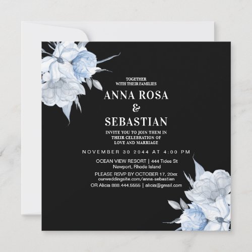 *~* Roses Dusty Blue Floral AR15 WEDDING RSVP +  Invitation