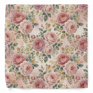 Roses Dusty Rose Elegant Charm Sage Green Gold Bandana