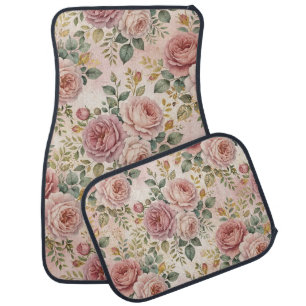 Roses Dusty Rose Elegant Charm Sage Green Gold Car Floor Mat