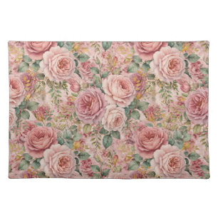 Roses Dusty Rose Elegant Charm Sage Green Gold Cloth Placemat