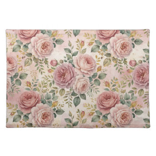 Roses Dusty Rose Elegant Charm Sage Green Gold Cloth Placemat