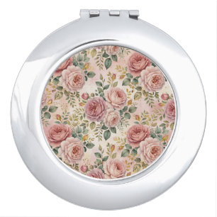 Roses Dusty Rose Elegant Charm Sage Green Gold Compact Mirror