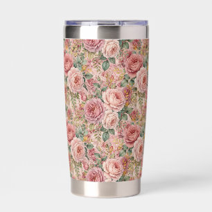 Roses Dusty Rose Elegant Charm Sage Green Gold Insulated Tumbler