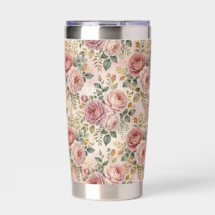 Roses Dusty Rose Elegant Charm Sage Green Gold Insulated Tumbler