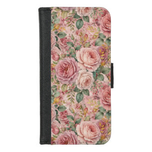 Roses Dusty Rose Elegant Charm Sage Green Gold iPhone 8/7 Wallet Case