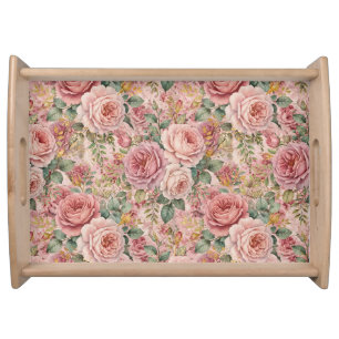 Roses Dusty Rose Elegant Charm Sage Green Gold Serving Tray