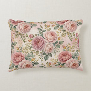 Roses Dusty Rose Sage Green Gold Rustic Charm Accent Pillow
