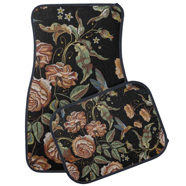 Roses Embroidery, Renaissance Style. Car Floor Mat (Set)