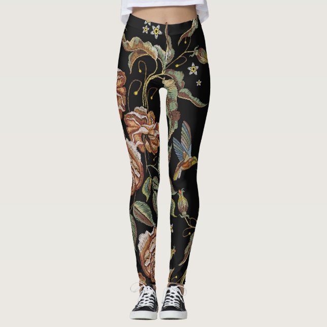 Roses Embroidery, Renaissance Style. Leggings (Front)