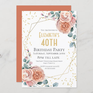 Roses & Eucalyptus Floral 40th Birthday Party Invitation
