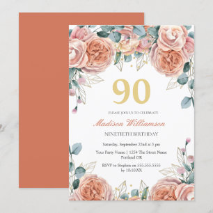Roses & Eucalyptus Floral 90th Birthday Party Invitation