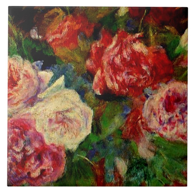 Roses, famous Renoir painting, Ceramic Tile (Front)
