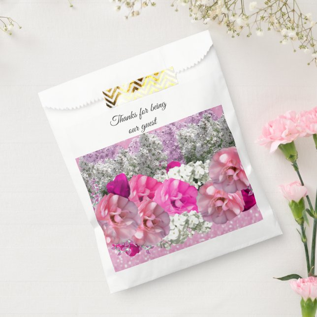 Roses Faux Pink Glitter Bouquet Favor Bag (Sealed)