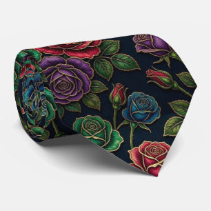 Roses Faux Silk Jewel Tone + Gold Gentleman's Neck Tie