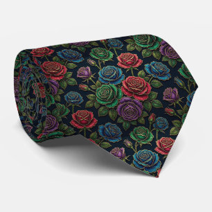 Roses Faux Silk Jewel Tone + Gold Gentleman's Neck Tie