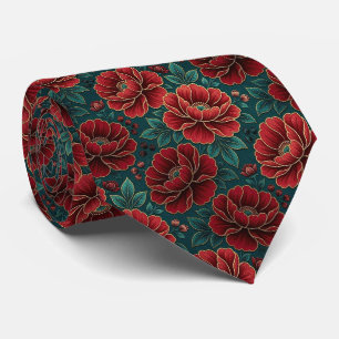 Roses Faux Silk Jewel Tone + Gold Gentleman's Neck Tie