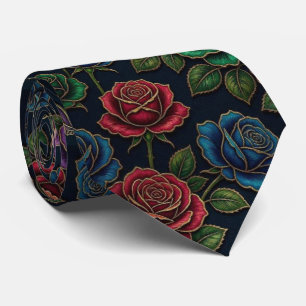 Roses Faux Silk Jewel Tone + Gold Gentleman's Neck Tie