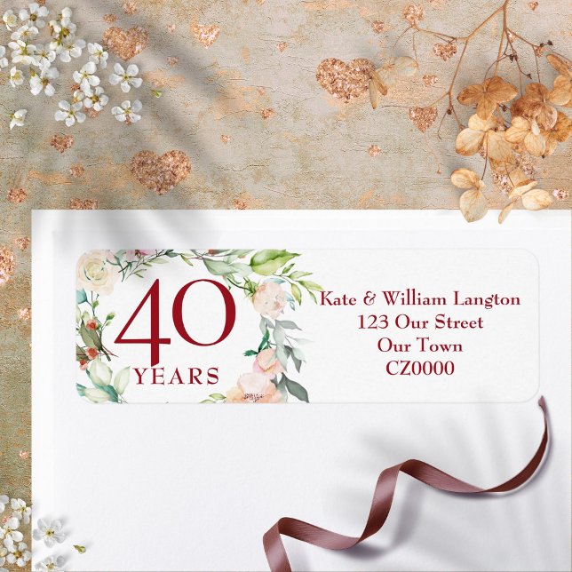 Roses Floral 40th Ruby Wedding Anniversary Address Label (Roses Floral 40th Ruby Wedding Anniversary Address Label)