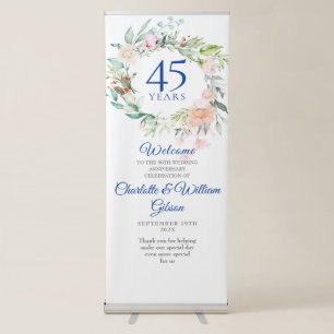 Roses Floral 45th 65th Anniversary Welcome Retractable Banner