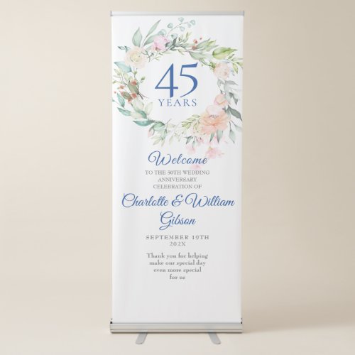 Roses Floral 45th 65th Anniversary Welcome Retractable Banner