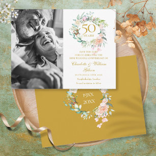 Roses Floral 50th Anniversary Save the Date Photo Announcement Postcard