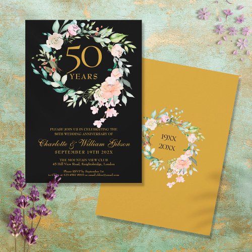 Roses Floral 50th Golden Wedding Anniversary Invitation