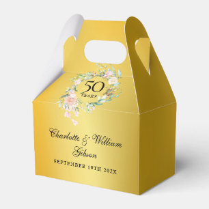 Roses Floral 50th Wedding Anniversary Gold Favor Boxes