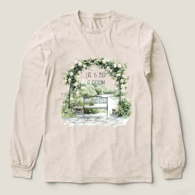 Roses Floral Arch Romantic Bench Garden Dream Tri-Blend Shirt (Design Front)