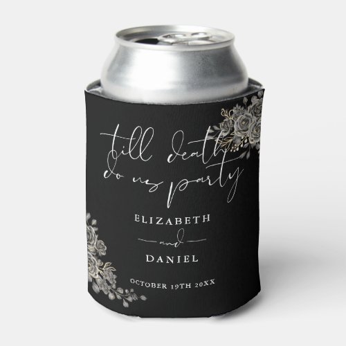 Roses Floral Black And White Gothic Wedding Can Cooler
