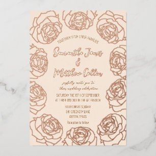 Roses Floral Boho Blush Pink Gold Foil Wedding Foil Invitation