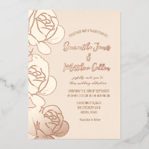 Roses Floral Boho Blush Pink Gold Foil Wedding Invitation
