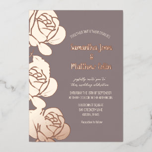 Roses Floral Boho Blush Pink Gold Foil Wedding Invitation