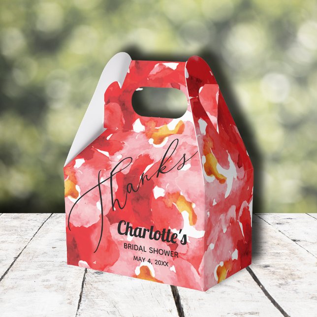 Roses Floral Bridal Shower Favor Boxes (Red roses floral bridal shower gable-style favor boxes)