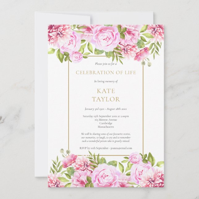 Roses Floral Celebration of Life Funeral Invitation (Front)