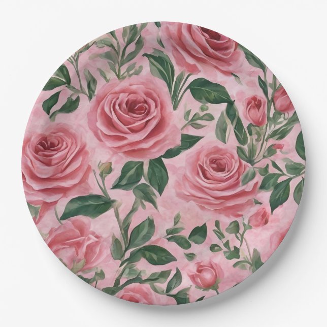 Roses Floral Design Paper Plates (Front)