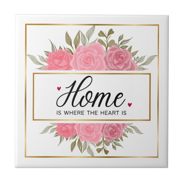 Roses Floral Flowers Watercolor  Ceramic Tile (Front)