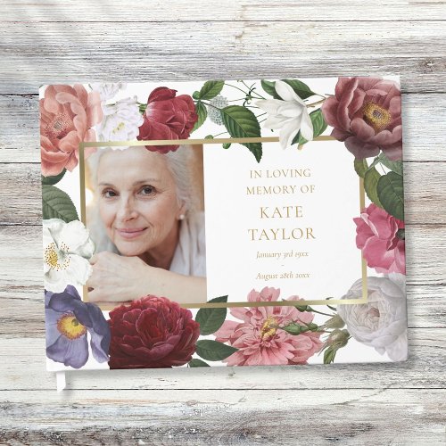 Roses Floral Funeral Memorial Photo Guest Book