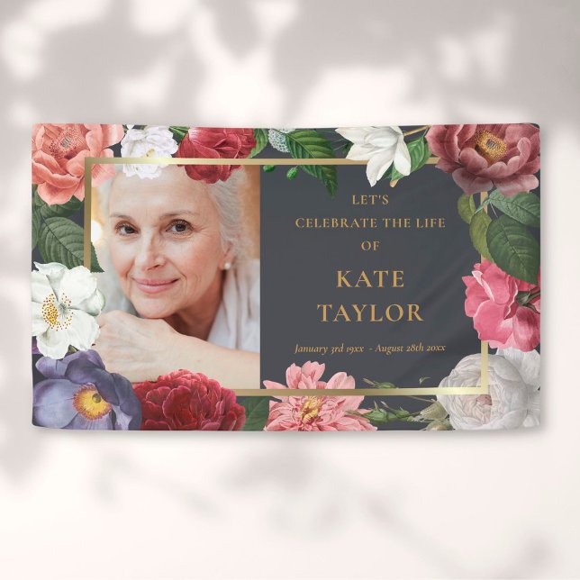 Roses Floral Funeral Memorial Photo Service Banner (Creator Uploaded)