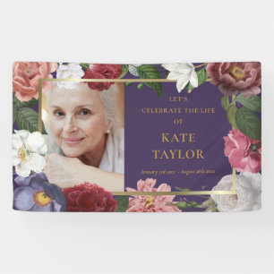 Roses Floral Funeral Memorial Photo Service Banner