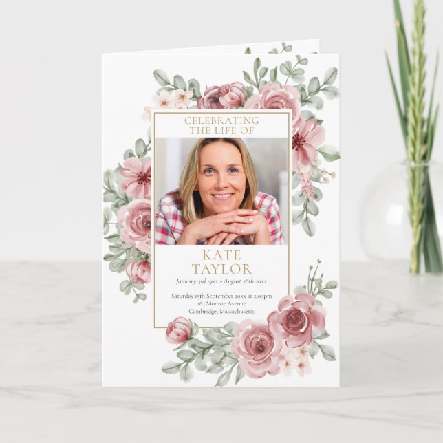 Roses Floral Funeral Order Of Service Program (Front)