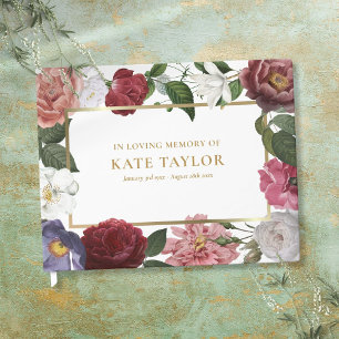 Roses Floral Funeral Service Memorial Guest Book