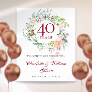 Roses Floral Garland 40th Anniversary Welcome Sign