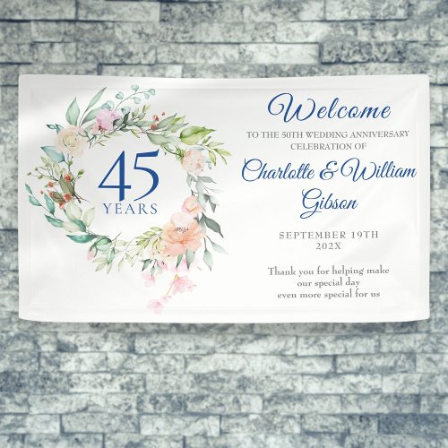 Roses Floral Garland 45th 65th Anniversary Welcome Banner