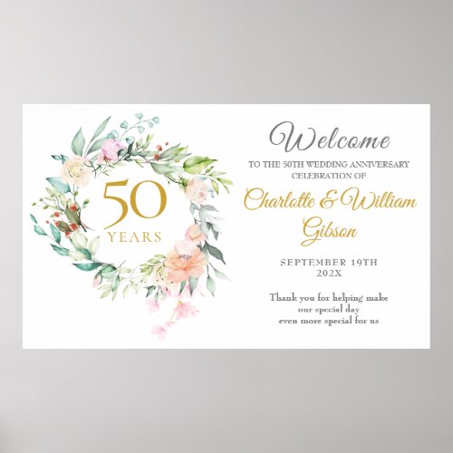 Roses Floral Garland 50th Anniversary Welcome Sign